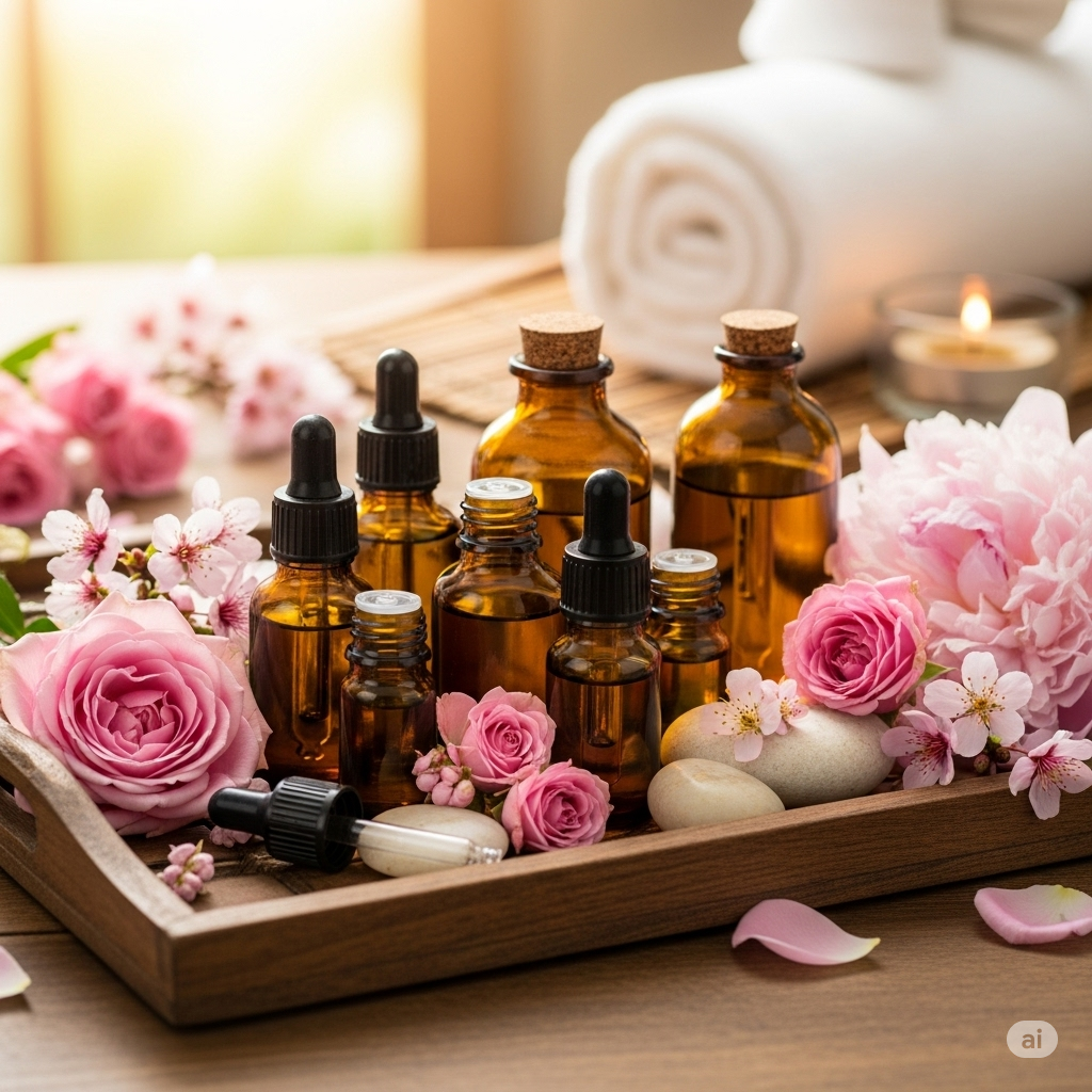 Frascos de florais e flores naturais